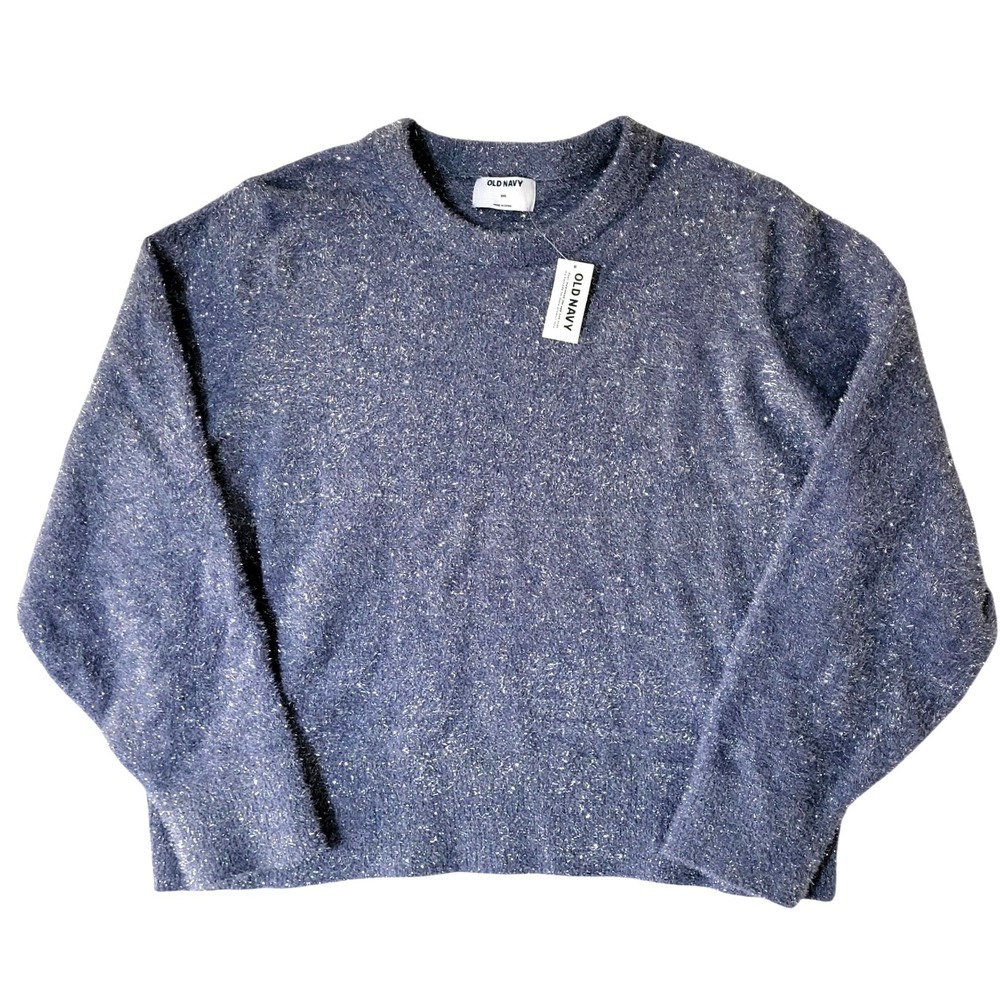 Old Navy Metallic Fuzzy Purple Sweater Womens XXL Crew Neck Pullover 805088-05-1